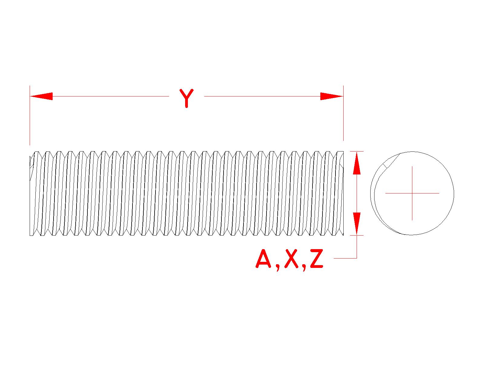 Stainless Steel Threaded Rod, S0300-0, Line Drawing